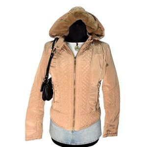 Downtown Coalition Quilted Faux Fur Hooded Jacket Blush Pink Size Small